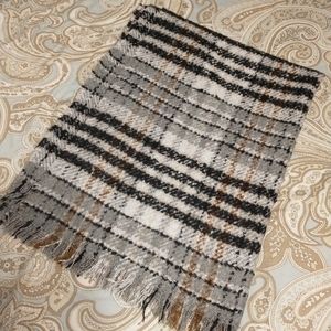 Gray black and brown plaid blanket scarf